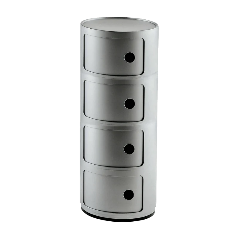 Table de chevet argenté 4 tiroirs Componibili - Kartell
