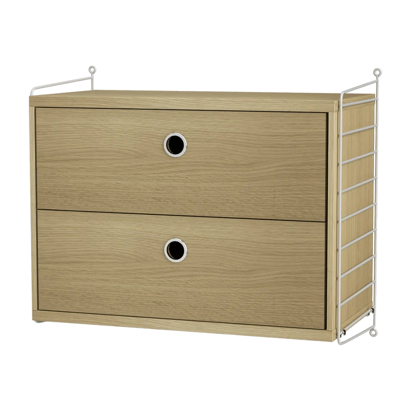 Système de commode en chêne marron clair avec montants gris String Systems- String furniture