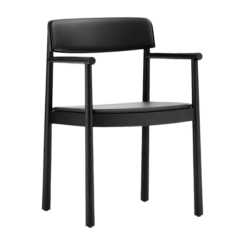 Chaise en bois de frêne noire avec assise en cuir et accoudoirs Timb noir/ Ultra Leather noir - Normann Copenhagen