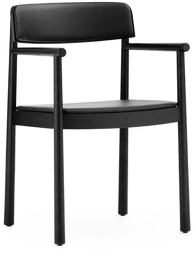 Chaise en bois de frêne noire avec assise en cuir et accoudoirs Timb noir/ Ultra Leather noir - Normann Copenhagen