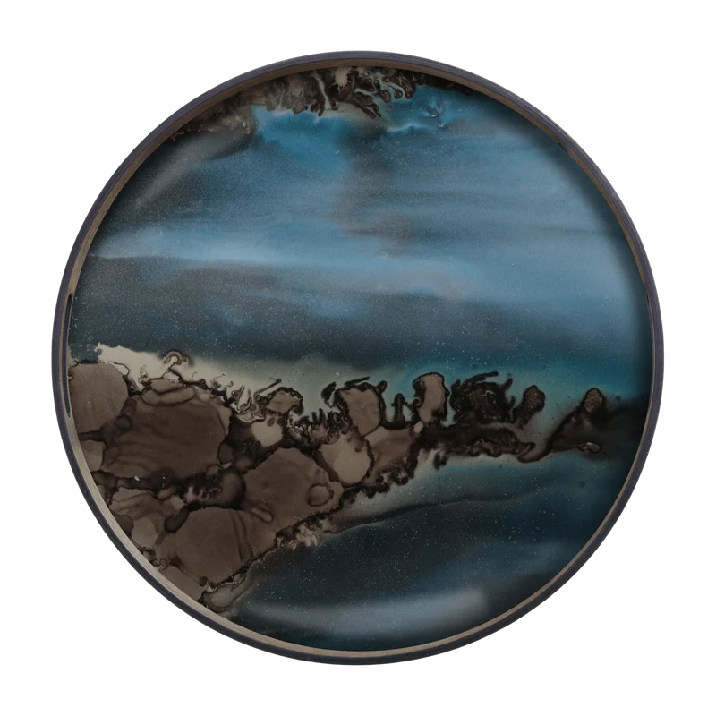 Plateau en verre organique bleu et marron S Linear Flow - Ethnicraft Accessories
