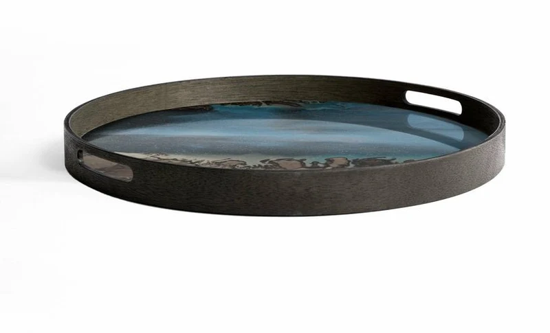 Plateau en verre organique bleu et marron S Linear Flow - Ethnicraft Accessories