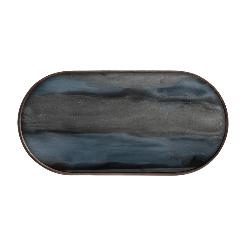 Plateau ovale en verre organique graphite M Linear Flow - Ethnicraft Accessories