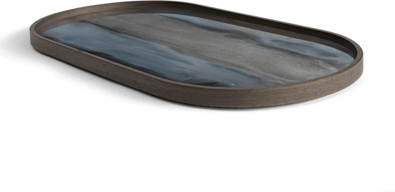Plateau ovale en verre organique graphite M Linear Flow - Ethnicraft Accessories