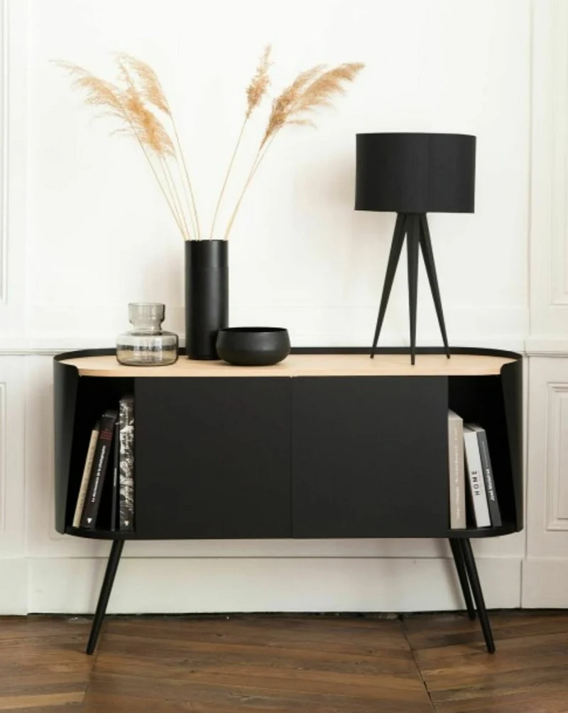 Buffet en métal noir et plateau chêne Armand - Resistub