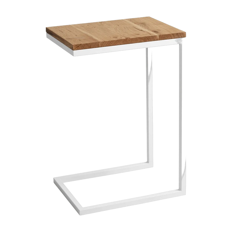 Table d'appoint rectangulaire en métal blanc et plateau chêne Lupe - Custom Form