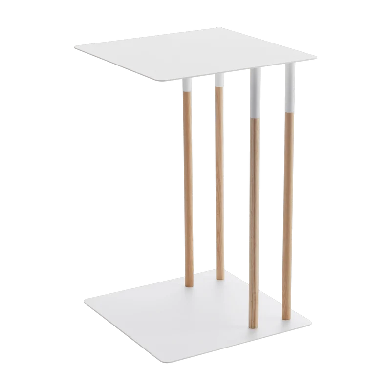 Table d'appoint blanche et pieds en bois - Yamazaki