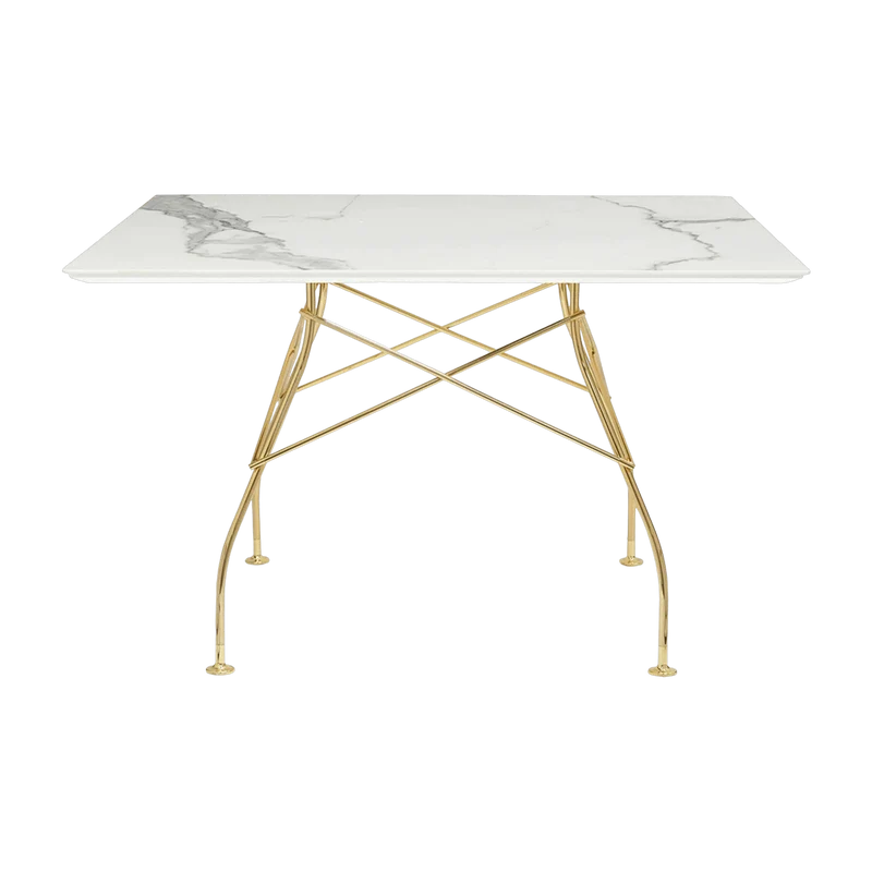 Table à manger effet marbre blanc et doré 118x118 Glossy - Kartell