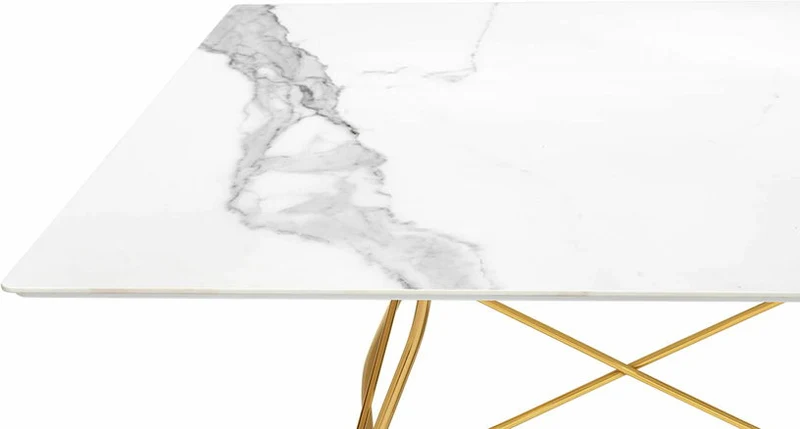 Table à manger effet marbre blanc et doré 118x118 Glossy - Kartell