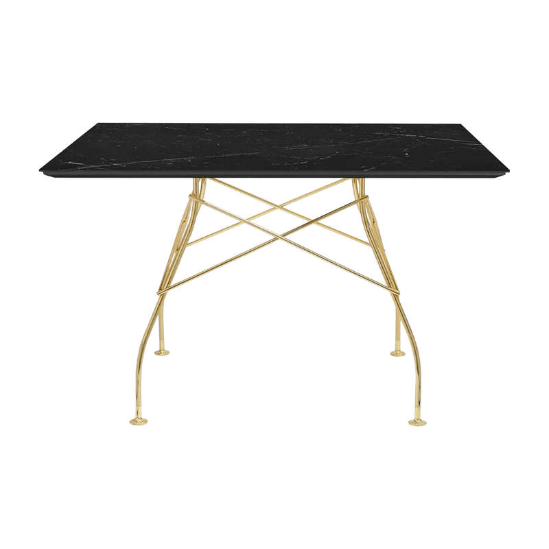 Table à manger effet marbre noir et doré 118x118 Glossy - Kartell