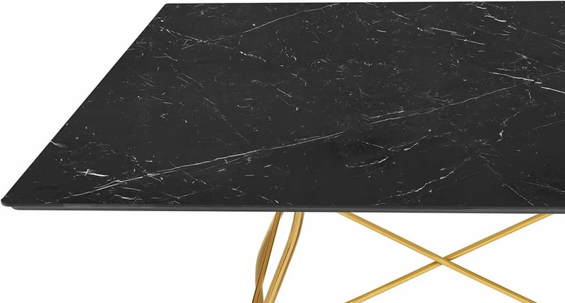 Table à manger effet marbre noir et doré 118x118 Glossy - Kartell