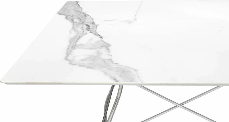 Table à manger effet marbre blanc et chromé 118x118 Glossy - Kartell