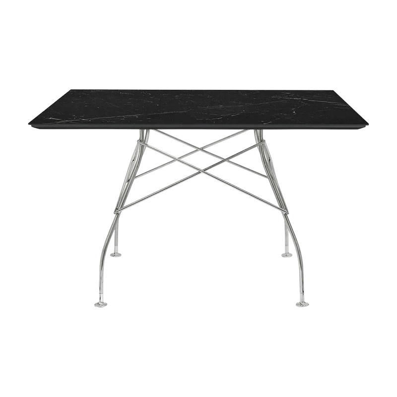 Table à manger effet marbre noir et chromé 118x118 Glossy - Kartell