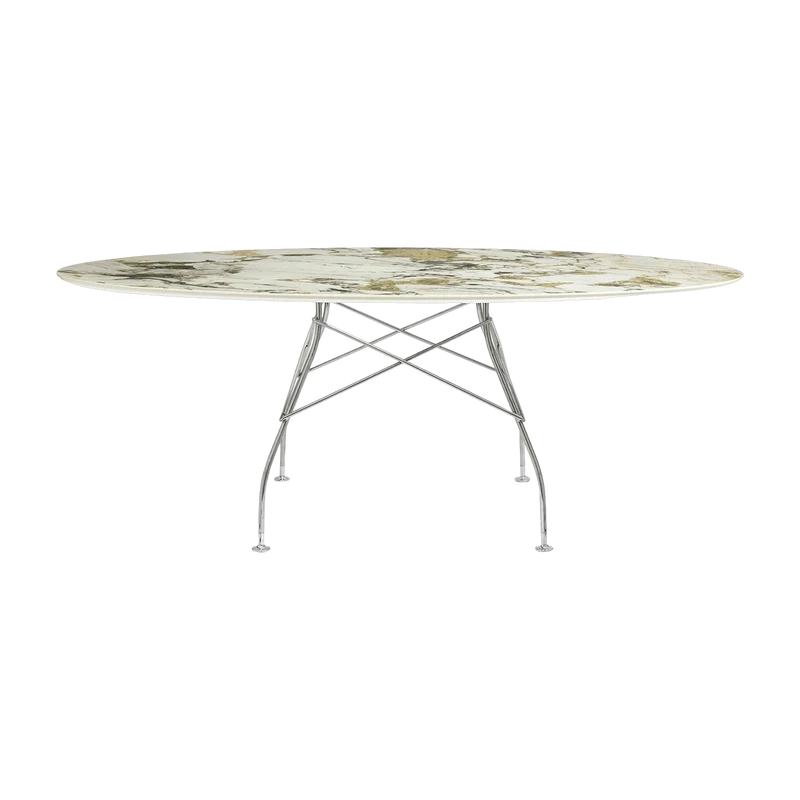 Table ovale effet marbre Symphonie et chromé 192x118 Glossy - Kartell
