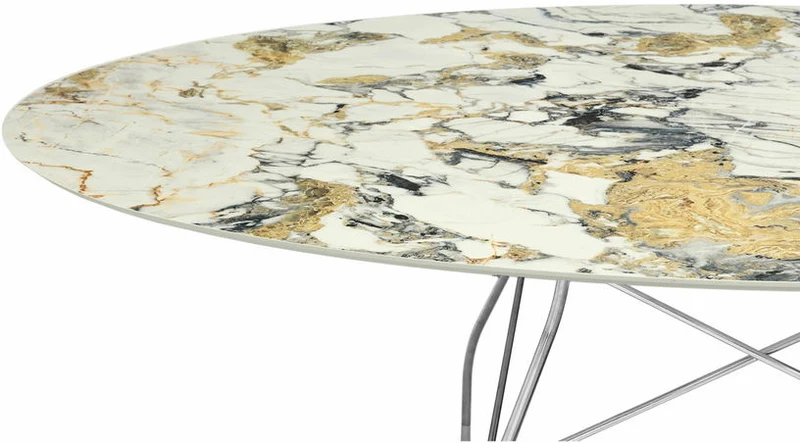 Table ovale effet marbre Symphonie et chromé 192x118 Glossy - Kartell