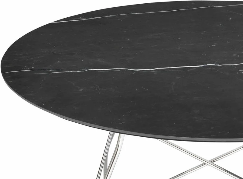 Table à manger ronde effet marbre noir et chromé 118 cm Glossy - Kartell