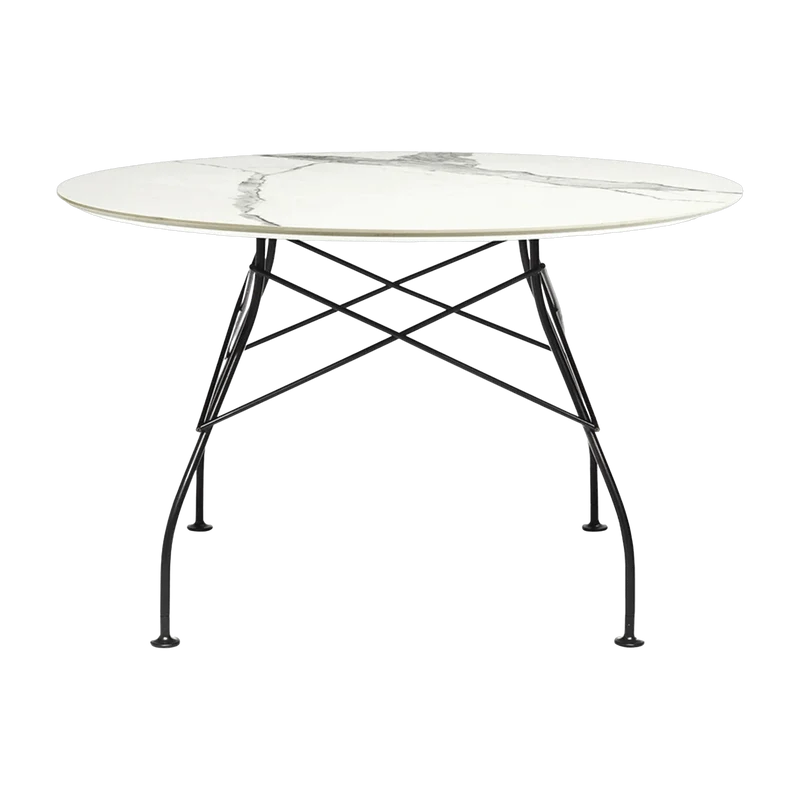 Table à manger ronde effet marbre blanc et noir 118 cm Glossy - Kartell
