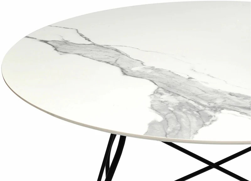 Table à manger ronde effet marbre blanc et noir 118 cm Glossy - Kartell