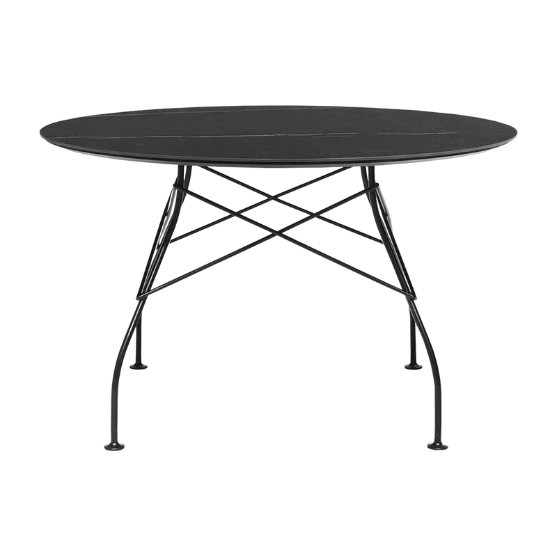 Table à manger ronde effet marbre noir et noir 118 cm Glossy - Kartell