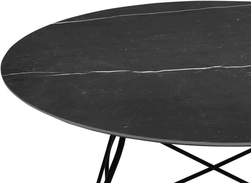 Table à manger ronde effet marbre noir et noir 118 cm Glossy - Kartell