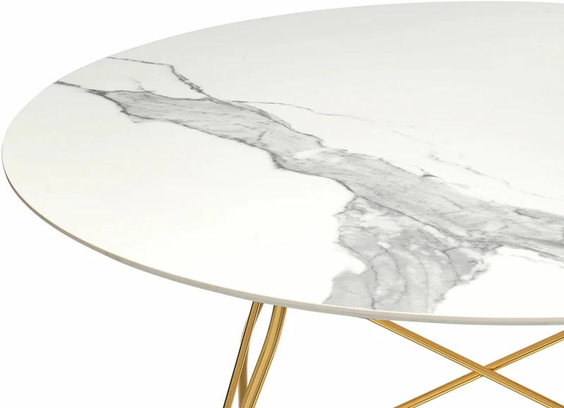 Table à manger ronde effet marbre blanc et doré 118 cm Glossy - Kartell
