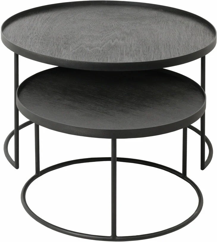 2 tables basses gigognes en métal à plateau rond 62 cm - Ethnicraft Accessories