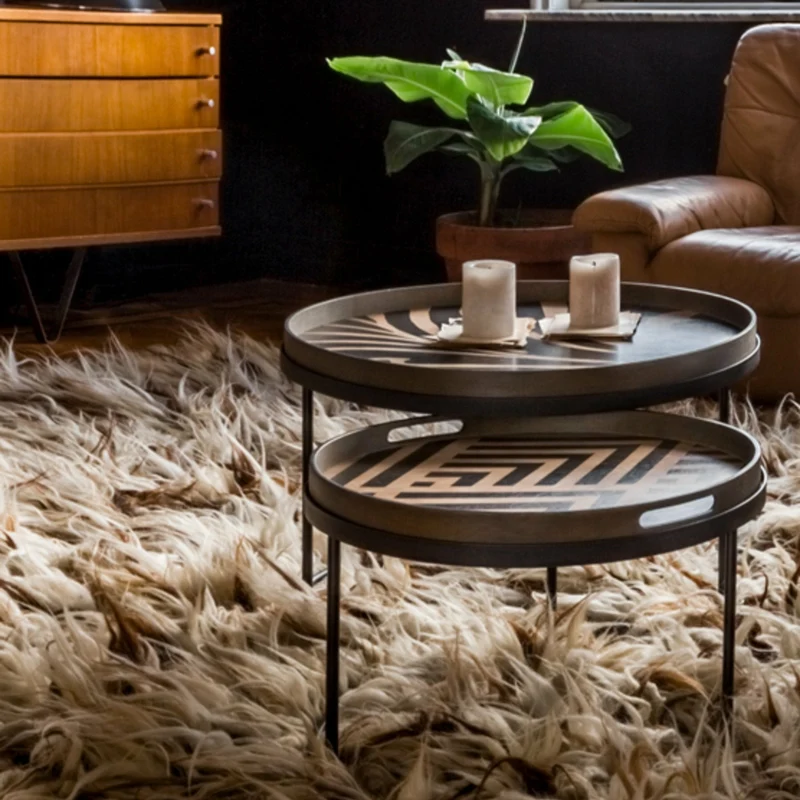 2 tables basses gigognes en métal à plateau rond 62 cm - Ethnicraft Accessories