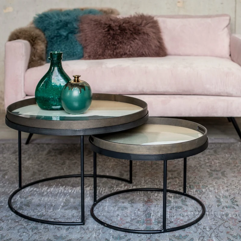 2 tables basses gigognes en métal à plateau rond 62 cm - Ethnicraft Accessories
