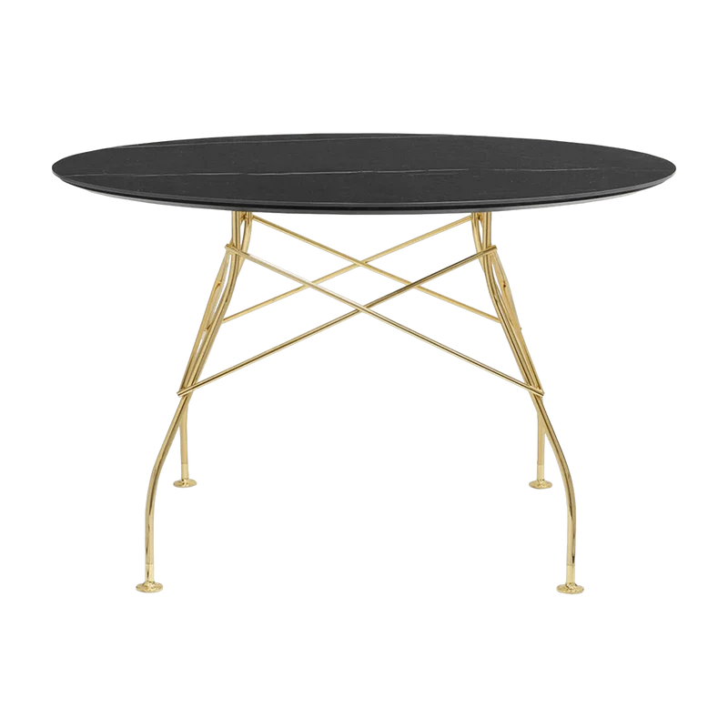 Table à manger ronde effet marbre noir et doré 118 cm Glossy - Kartell