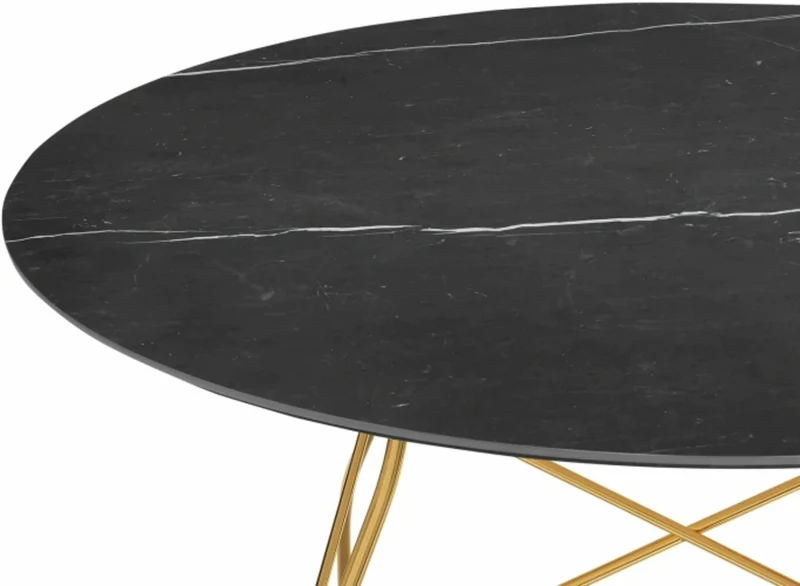 Table à manger ronde effet marbre noir et doré 118 cm Glossy - Kartell