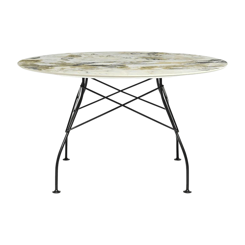 Table à manger ronde effet marbre Symphonie et noir 128 cm Glossy - Kartell