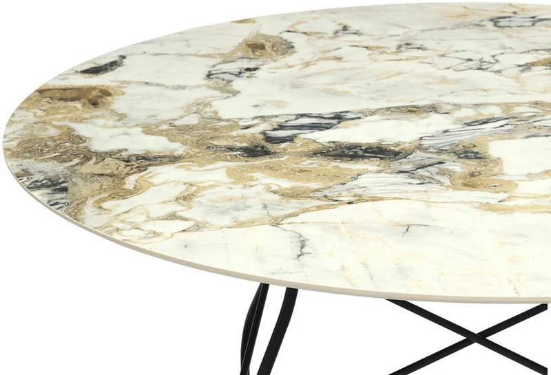 Table à manger ronde effet marbre Symphonie et noir 128 cm Glossy - Kartell