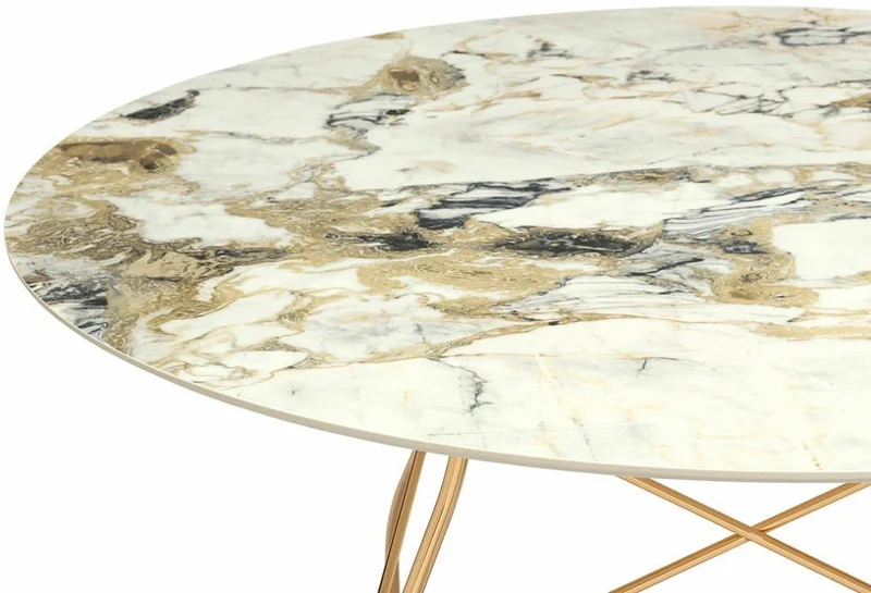 Table à manger ronde effet marbre Symphonie et doré 128 cm Glossy - Kartell
