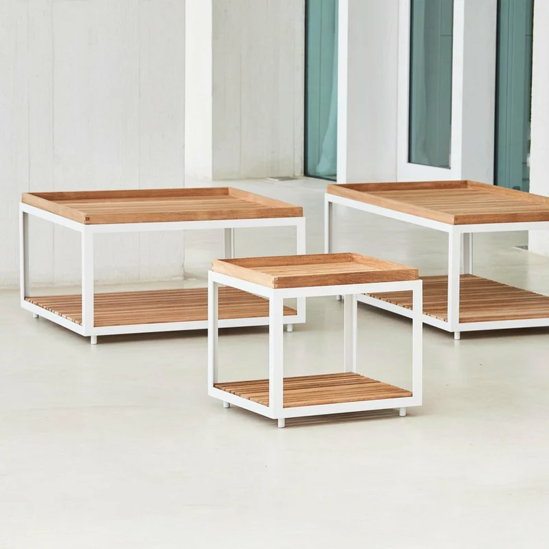 Table basse en teck et cadre blanc 79x79 cm Level - Cane-Line