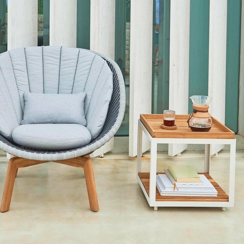 Table basse en teck et cadre blanc 48x48 cm Level - Cane-Line