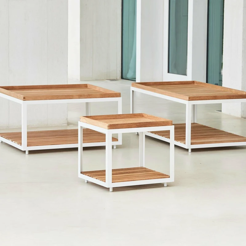 Table basse en teck et cadre blanc 48x48 cm Level - Cane-Line
