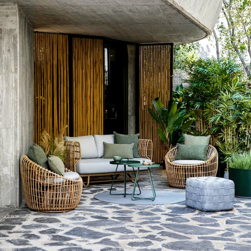 Fauteuil rond cadre naturel Nest - Cane-Line