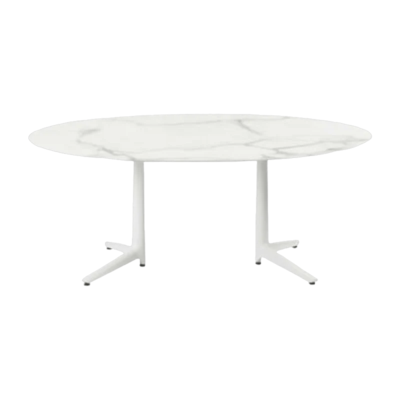 Table à manger ovale effet marbre blanc 192 x 118 cm Multiplo - Kartell