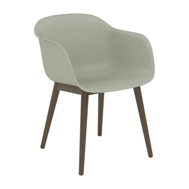 Fauteuil gris piétement en chêne foncé Fiber - Muuto