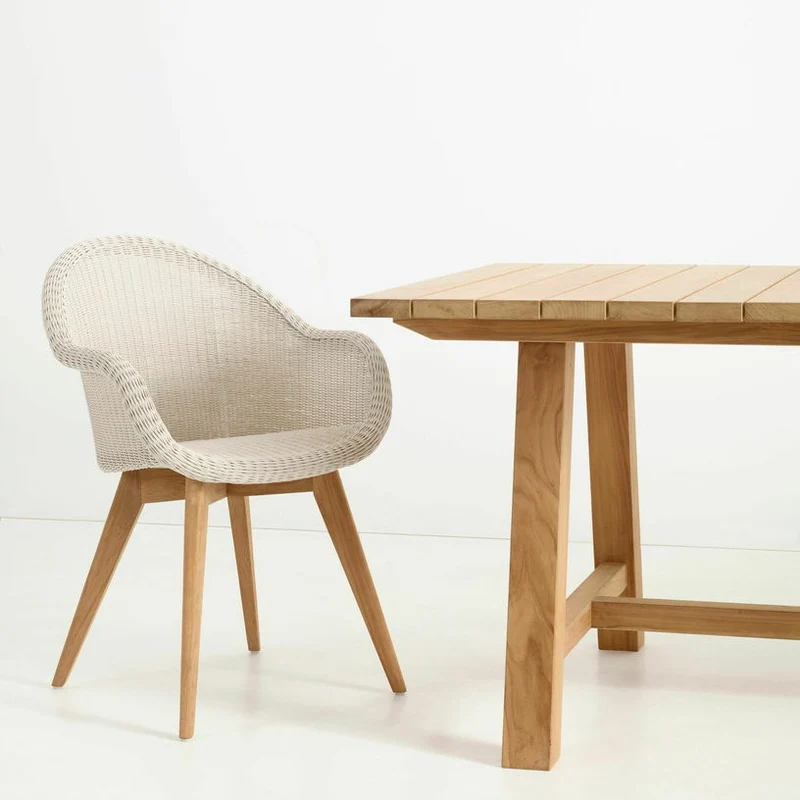 Chaise de repas extérieur teck massif blanc cassé Edgard - Vincent Sheppard