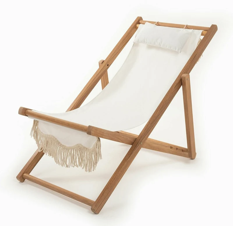 Chaise longue de jardin en tissu blanc Antique The Sling Chair - Business & Pleasure