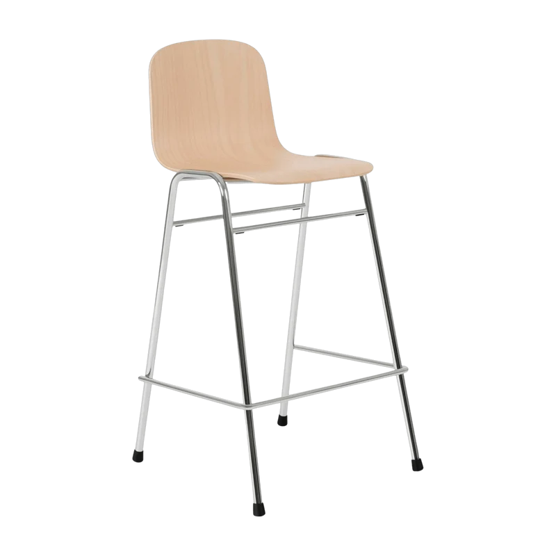 Chaise de bar 65 cm en bois naturel et cadre argenté Touchwood - Hem