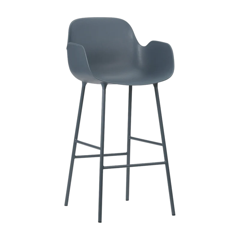Chaise de bar avec accoudoirs en acier et pp bleu 75 cm Form - Normann Copenhagen