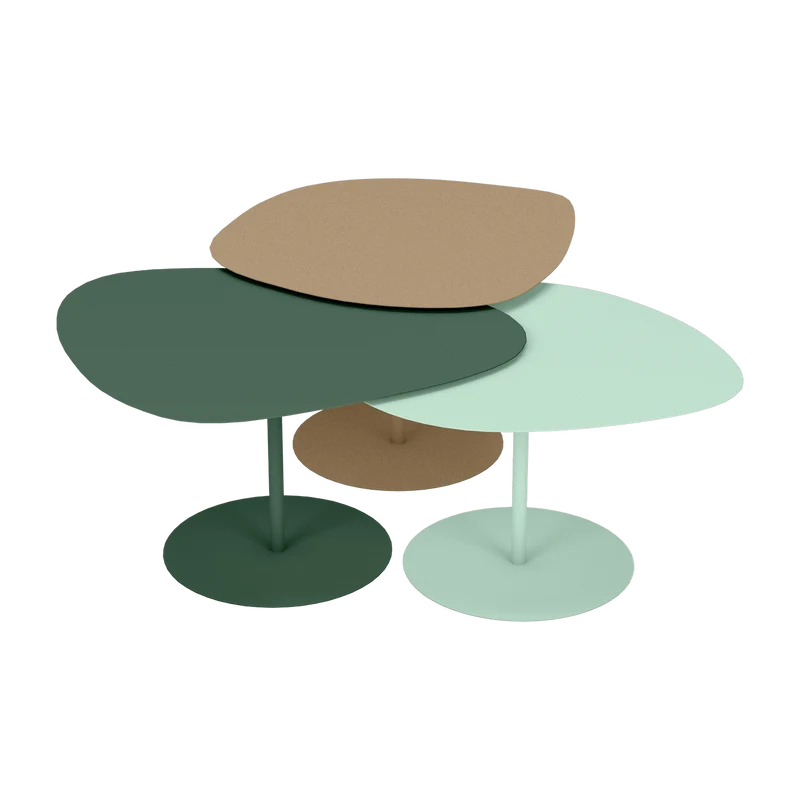 3 Tables basses gigognes sable, olive et vert d'eau Galet - Matière Grise