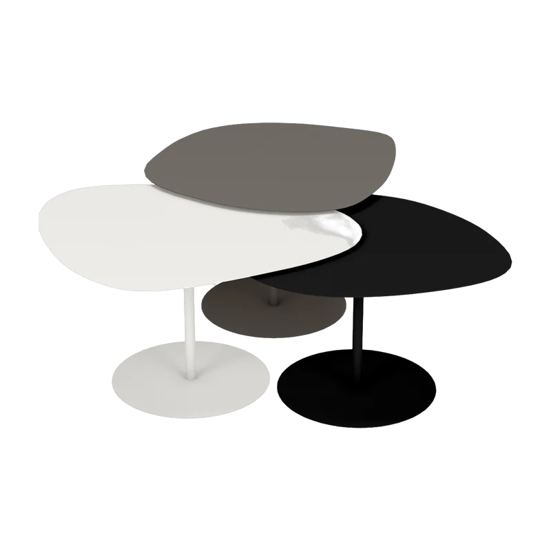 3 Tables basses gigognes taupe, blanc et noir mat Galet - Matière Grise