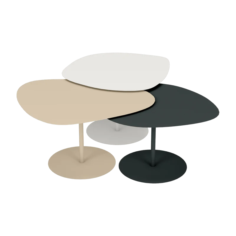 3 Tables basses gigognes blanc, crème et anthracite Galet - Matière Grise