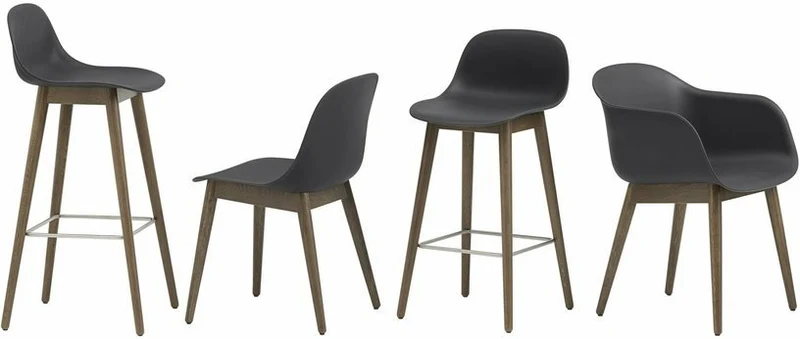 Tabouret de bar 65cm noir piétement en chêne marron Fiber - Muuto