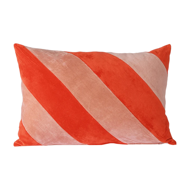 Coussin en velours rayé rose et rouge 40 x 60 cm - Hkliving