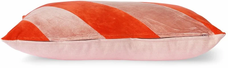 Coussin en velours rayé rose et rouge 40 x 60 cm - Hkliving