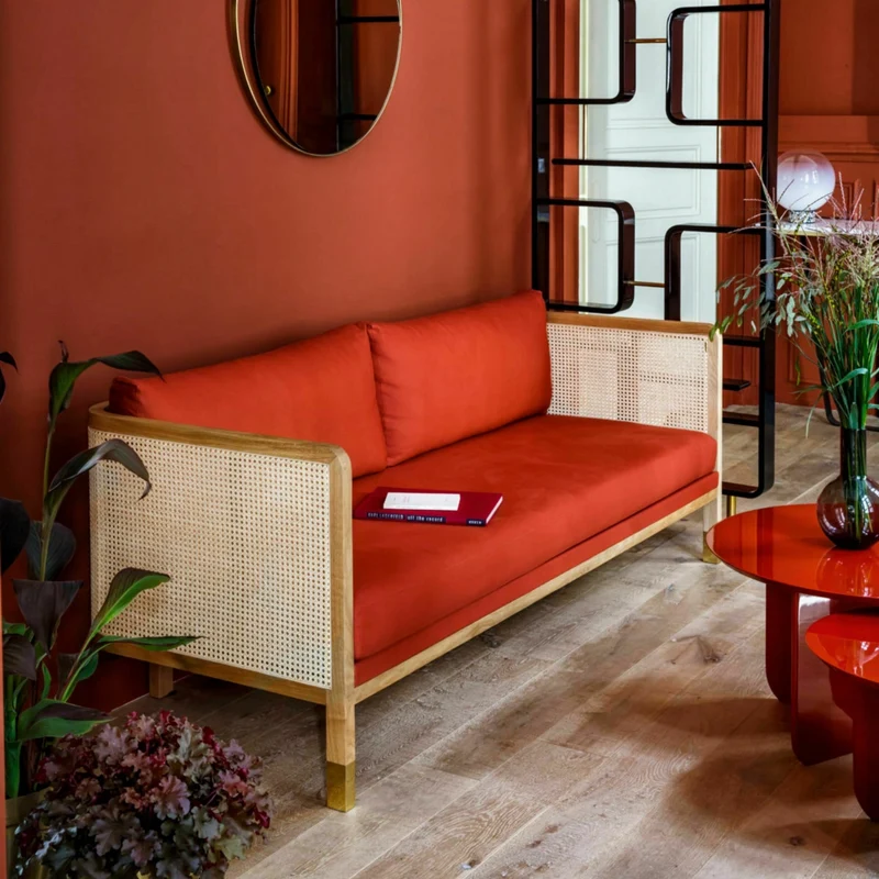 Canapé en bois noir et tissu beige Cannage 210 - RED Edition